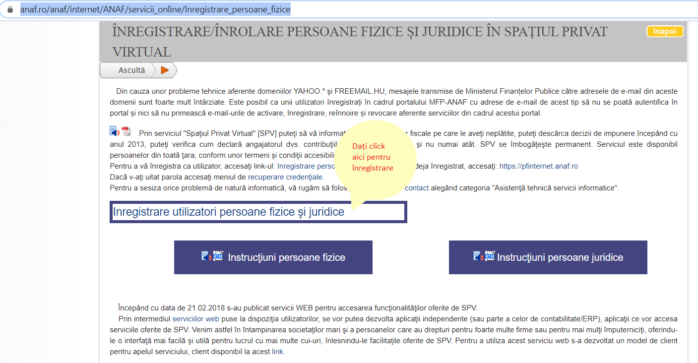 Inregistrare Persoane Juridice in Spatiul Privat Virtual